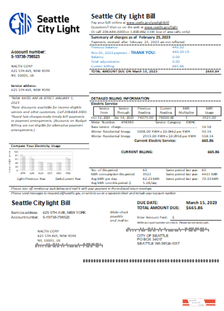 Washington Seattle City Light utility business bill, SCR PSD template